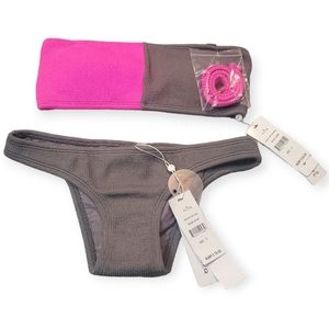 Pilyq acai reef Swimsuit bundle pink and grey Top, Grey Bottom